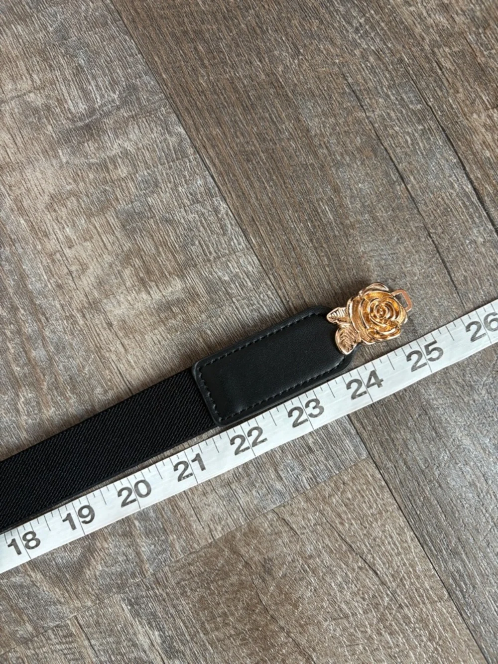 Unbranded Black Stretch Belt with Gold Metal Rose Hook Buckle